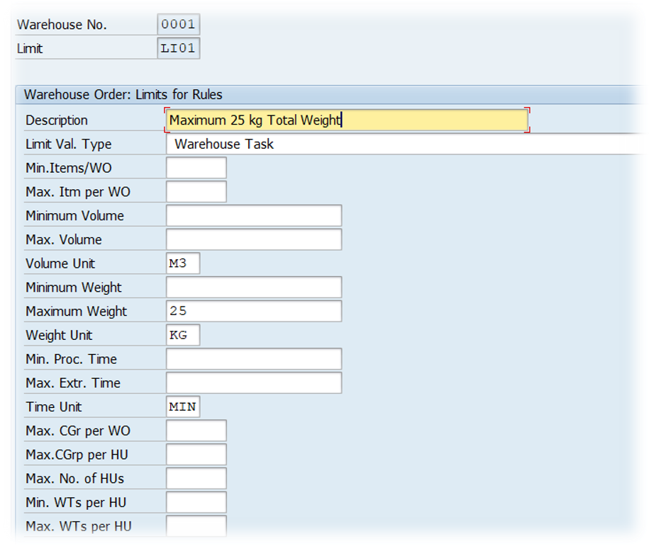 SAP EWM Warehouse Order Limits